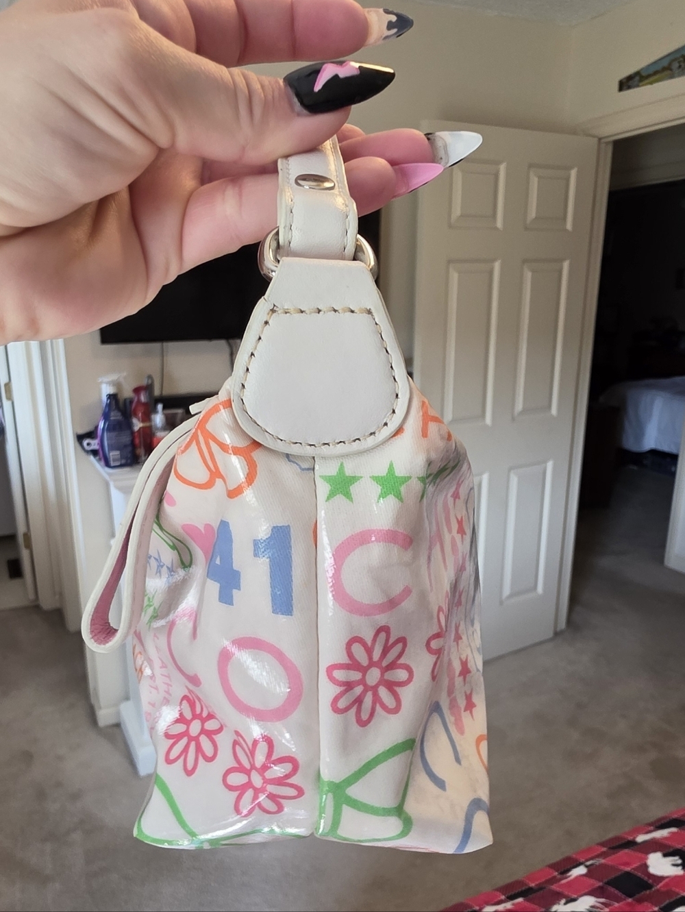 Coach White/Multicolor Butterfly Graffitti Baguette Bag with Matching Wristlet - Picture 6 of 10
